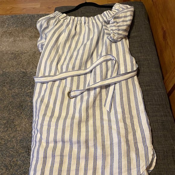 Michael Kors Off the Shoulder Striped Linen Dress - Picture 1 of 5